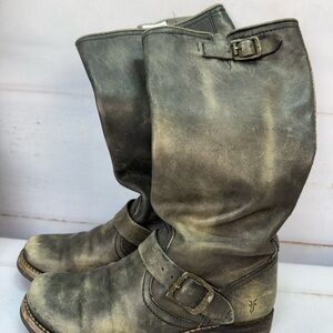 FRYE Veronica Slouch Tall Boots Gray Leather Women’s Size 8B Knee High Riding